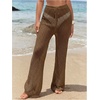 image:imageRoseSeek Womens Cover Up Beach Pants Hollow Out Drawstring High Elastic Waist Swimsuit Beach Cover Up PantsBronze