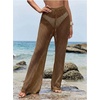 image:imageRoseSeek Womens Cover Up Beach Pants Hollow Out Drawstring High Elastic Waist Swimsuit Beach Cover Up PantsBronze