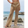 image:imageRoseSeek Womens Cover Up Beach Pants Hollow Out Drawstring High Elastic Waist Swimsuit Beach Cover Up PantsBrown