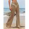 image:imageRoseSeek Womens Cover Up Beach Pants Hollow Out Drawstring High Elastic Waist Swimsuit Beach Cover Up PantsBrown