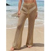 image:imageRoseSeek Womens Cover Up Beach Pants Hollow Out Drawstring High Elastic Waist Swimsuit Beach Cover Up PantsBrown