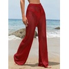 image:imageRoseSeek Womens Cover Up Beach Pants Hollow Out Drawstring High Elastic Waist Swimsuit Beach Cover Up PantsDeep Red