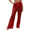 image:imageRoseSeek Womens Cover Up Beach Pants Hollow Out Drawstring High Elastic Waist Swimsuit Beach Cover Up PantsDeep Red