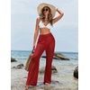 image:imageRoseSeek Womens Cover Up Beach Pants Hollow Out Drawstring High Elastic Waist Swimsuit Beach Cover Up PantsDeep Red