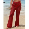 image:imageRoseSeek Womens Cover Up Beach Pants Hollow Out Drawstring High Elastic Waist Swimsuit Beach Cover Up PantsDeep Red