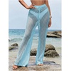 image:imageRoseSeek Womens Cover Up Beach Pants Hollow Out Drawstring High Elastic Waist Swimsuit Beach Cover Up PantsDusty Blue