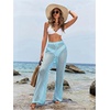 image:imageRoseSeek Womens Cover Up Beach Pants Hollow Out Drawstring High Elastic Waist Swimsuit Beach Cover Up PantsDusty Blue