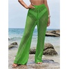 image:imageRoseSeek Womens Cover Up Beach Pants Hollow Out Drawstring High Elastic Waist Swimsuit Beach Cover Up PantsGreen