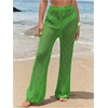 image:imageRoseSeek Womens Cover Up Beach Pants Hollow Out Drawstring High Elastic Waist Swimsuit Beach Cover Up PantsGreen