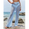 image:imageRoseSeek Womens Cover Up Beach Pants Hollow Out Drawstring High Elastic Waist Swimsuit Beach Cover Up PantsMint Blue
