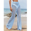 image:imageRoseSeek Womens Cover Up Beach Pants Hollow Out Drawstring High Elastic Waist Swimsuit Beach Cover Up PantsMint Blue