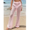 image:imageRoseSeek Womens Cover Up Beach Pants Hollow Out Drawstring High Elastic Waist Swimsuit Beach Cover Up PantsPink