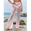 image:imageRoseSeek Womens Cover Up Beach Pants Hollow Out Drawstring High Elastic Waist Swimsuit Beach Cover Up PantsPink