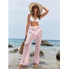 image:imageRoseSeek Womens Cover Up Beach Pants Hollow Out Drawstring High Elastic Waist Swimsuit Beach Cover Up PantsPink