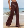 image:imageRoseSeek Womens Cover Up Beach Pants Hollow Out Drawstring High Elastic Waist Swimsuit Beach Cover Up PantsRedwood