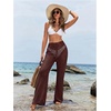 image:imageRoseSeek Womens Cover Up Beach Pants Hollow Out Drawstring High Elastic Waist Swimsuit Beach Cover Up PantsRedwood