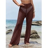 image:imageRoseSeek Womens Cover Up Beach Pants Hollow Out Drawstring High Elastic Waist Swimsuit Beach Cover Up PantsRedwood