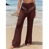 image:imageRoseSeek Womens Cover Up Beach Pants Hollow Out Drawstring High Elastic Waist Swimsuit Beach Cover Up PantsRedwood
