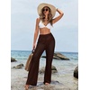 image:imageRoseSeek Womens Cover Up Beach Pants Hollow Out Drawstring High Elastic Waist Swimsuit Beach Cover Up PantsRedwood Brown