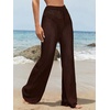 image:imageRoseSeek Womens Cover Up Beach Pants Hollow Out Drawstring High Elastic Waist Swimsuit Beach Cover Up PantsRedwood Brown