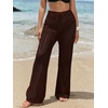 image:imageRoseSeek Womens Cover Up Beach Pants Hollow Out Drawstring High Elastic Waist Swimsuit Beach Cover Up PantsRedwood Brown