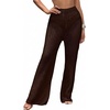 image:imageRoseSeek Womens Cover Up Beach Pants Hollow Out Drawstring High Elastic Waist Swimsuit Beach Cover Up PantsRedwood Brown