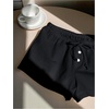 image:imageRoseSeek Womens Drawstring High Waisted Button Front Mini Shorts Loose Wide Leg Track Shorts Casual LoungeBlack