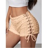 image:imageRoseSeek Womens Drawstring Lace Up Frill Drop Waist Shorts Skinny Y2k Summer Mini ShortsApricot