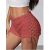 image:imageRoseSeek Womens Drawstring Lace Up Frill Drop Waist Shorts Skinny Y2k Summer Mini ShortsCoral Pink