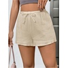 image:imageRoseSeek Womens Elastic High Waisted Track Shorts Casual Wide Leg Textured Drawstring Mini ShortsApricot