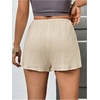 image:imageRoseSeek Womens Elastic High Waisted Track Shorts Casual Wide Leg Textured Drawstring Mini ShortsApricot