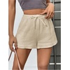 image:imageRoseSeek Womens Elastic High Waisted Track Shorts Casual Wide Leg Textured Drawstring Mini ShortsApricot