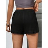 image:imageRoseSeek Womens Elastic High Waisted Track Shorts Casual Wide Leg Textured Drawstring Mini ShortsBlack