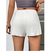 image:imageRoseSeek Womens Elastic High Waisted Track Shorts Casual Wide Leg Textured Drawstring Mini ShortsWhite