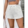 image:imageRoseSeek Womens Elastic High Waisted Track Shorts Casual Wide Leg Textured Drawstring Mini ShortsWhite
