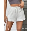 image:imageRoseSeek Womens Elastic High Waisted Track Shorts Casual Wide Leg Textured Drawstring Mini ShortsWhite