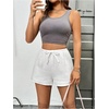 image:imageRoseSeek Womens Elastic High Waisted Track Shorts Casual Wide Leg Textured Drawstring Mini ShortsWhite