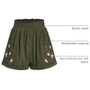 image:imageRoseSeek Womens Embroidered Corduroy Shorts Elastic High Waisted Straight Leg Casual Lounge ShortsArmy Green