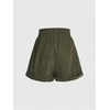 image:imageRoseSeek Womens Embroidered Corduroy Shorts Elastic High Waisted Straight Leg Casual Lounge ShortsArmy Green