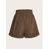 image:imageRoseSeek Womens Embroidered Corduroy Shorts Elastic High Waisted Straight Leg Casual Lounge ShortsCoffee Brown