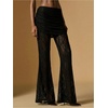 image:imageRoseSeek Womens Lace Sheer Mesh Bell Bottoms Ruched High Waisted Flare Leggings Skirt PantsBlack