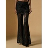 image:imageRoseSeek Womens Lace Sheer Mesh Bell Bottoms Ruched High Waisted Flare Leggings Skirt PantsBlack