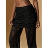 image:imageRoseSeek Womens Lace Sheer Mesh Bell Bottoms Ruched High Waisted Flare Leggings Skirt PantsBlack