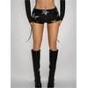 image:imageRoseSeek Womens Lace Up Rhinestone Leopard Shorts Elastic Low Waist Y2K Bodycon Mini Shorts ClubwearStar Black