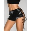 image:imageRoseSeek Womens Lace Up Rhinestone Leopard Shorts Elastic Low Waist Y2K Bodycon Mini Shorts ClubwearStar Black