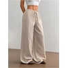 image:imageRoseSeek Womens Linen Summer Pants Drawstring Waist Baggy Pant Straight Wide Leg Beach TrousersApricot