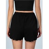 image:imageRoseSeek Womens Scallop Trim Elastic High Waisted Shorts Straight Leg Casual Summer ShortsBlack