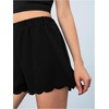 image:imageRoseSeek Womens Scallop Trim Elastic High Waisted Shorts Straight Leg Casual Summer ShortsBlack