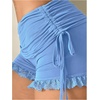image:imageRoseSeek Womens Side Drawstring Lace Ruffle Shorts Y2K Ruched Low Rise Mini Stretchy Slim Fit Micro ShortsBright Blue