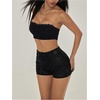 image:imageRoseSeek Womens Sparkling Sequin Shorts Bodycon High Waisted Micro Party Rave Mini ShortsBlack